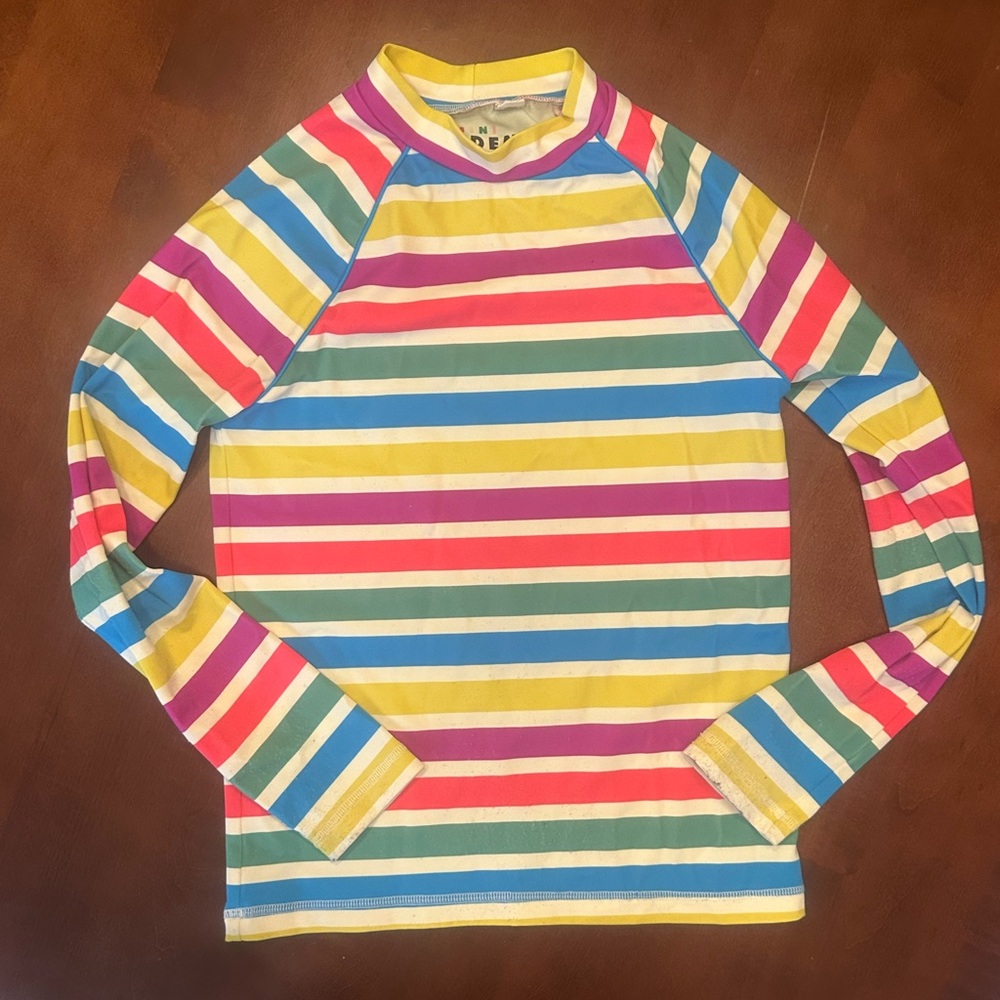 Mini Boden Swim Striped Long Sleeve Rashguard Shirt size 9-10